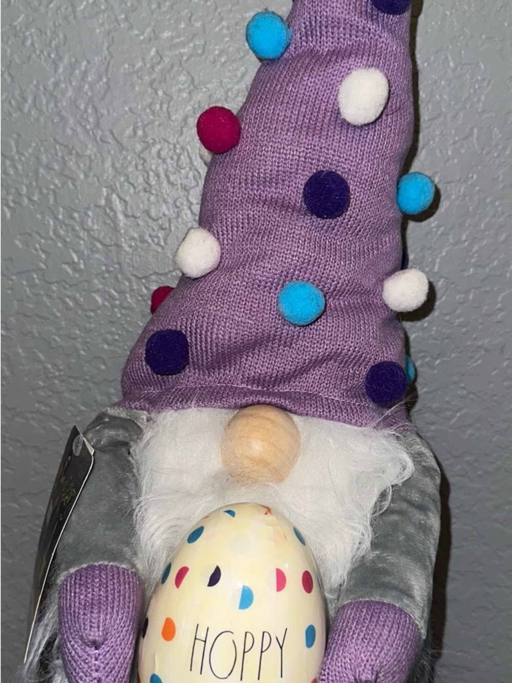 Rae Dunn Plush Easter Gnome with Purple Pom-Pom Hat